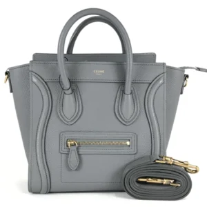 セリーヌ ラゲージ ナノショッパー ハンドバッグ レザー グレー 2WAY