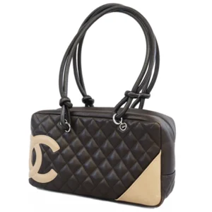 シャネル カンボンライン ボーリングバッグ トートバッグ レザー ブラック×シルバー