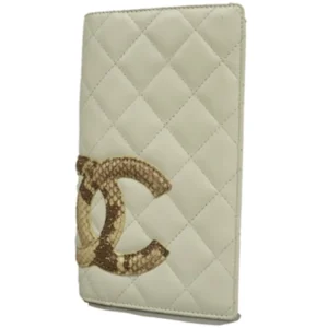 シャネル カンボンライン ココマーク 二つ折り長財布 レザー×パイソン ホワイト
