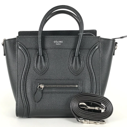 セリーヌ ラゲージ ナノショッパー ハンドバッグ レザー ブラック  