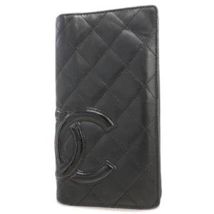 シャネル カンボンライン 財布 ラムスキン シルバー金具 ブラック