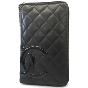 シャネル カンボンライン カーフスキン 財布 レザー ブラック