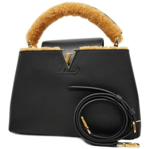 ルイ・ヴィトン カプシーヌ PM ハンドバッグ レザー×ムートン ブラック×ブラウン TR3167