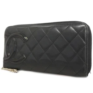 シャネル カンボンライン 財布 ラムスキン パテントレザー ブラック