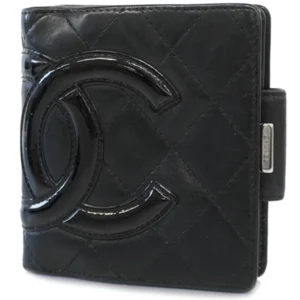 シャネル カンボンライン ココマーク 財布 レザー ブラック  シルバー金具