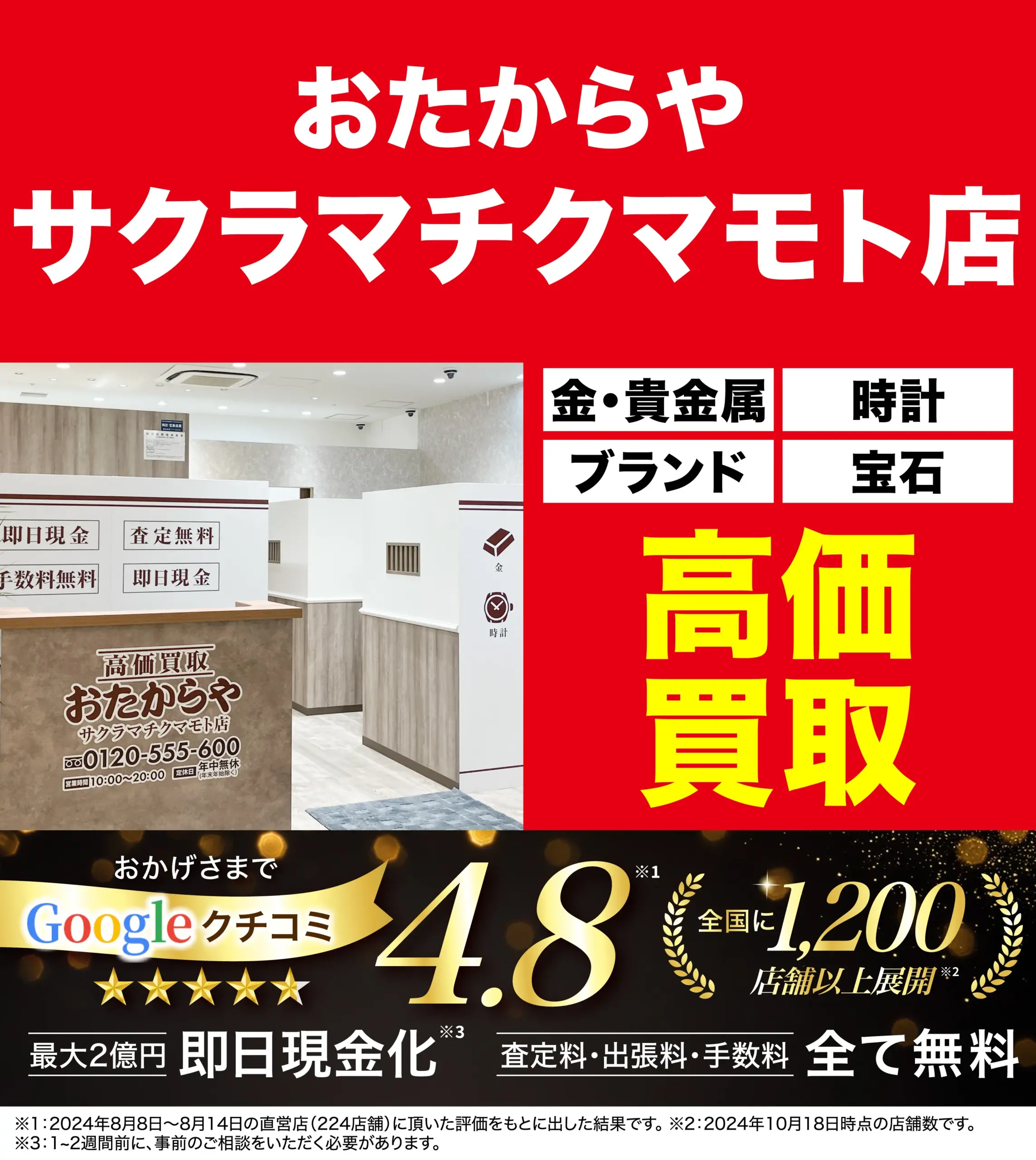 高価買取！googleクチコミ4.8、全国1,200店舗以上！