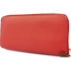 エルメス アザップ ロングシルクイン ラウンドファスナー 長財布 レザー×シルク レッド×マルチカラー X刻印