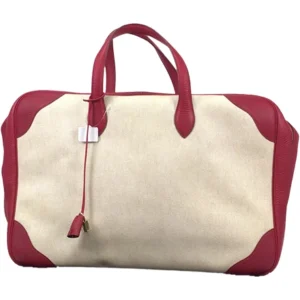 エルメス ヴィクトリア50 ハンドバッグ キャンバス レザー ツートンカラー