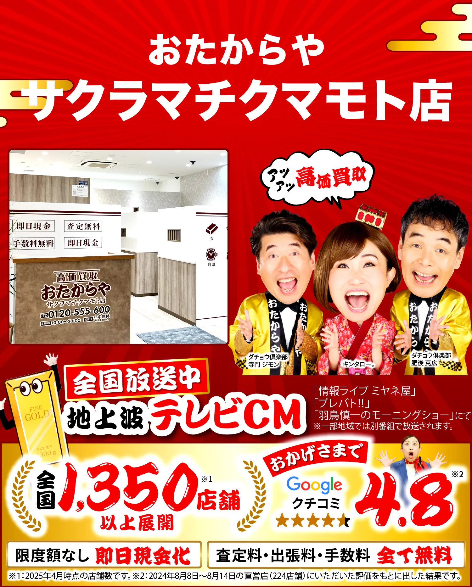 高価買取！googleクチコミ4.8、全国1,200店舗以上！