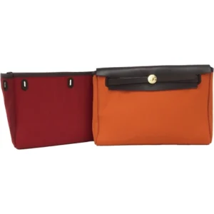 エルメス エールバッグ ポーチ クラッチバッグ セカンドバッグ キャンバス×レザー オレンジ×ブラウン×ゴールド金具 H刻印