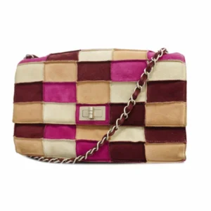 シャネル 2.55 ショルダーバッグ フラップバッグ スエード ベージュ×マルチカラー ピンク ボルドー チェーンストラップ