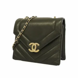 シャネル Vステッチ ショルダーバッグ ラムスキン ブラック×ゴールド金具