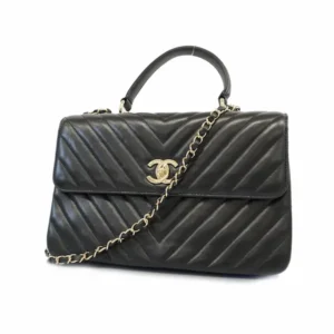 シャネル Vステッチ ショルダーバッグ レザー ブラック×シルバー金具 チェーンストラップ