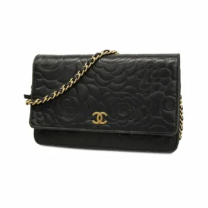 シャネル カメリア チェーンウォレット ラムスキン ブラック