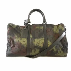 ルイ・ヴィトン モノグラムカムフラージュ キーポルバンドリエール50 ボストンバッグ ナイロン×レザー 緑茶黒 M56416