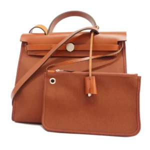 エルメス エールバッグ・ジップ PM ハンドバッグ キャンバス×レザー ブラウン×シルバー金具 Y刻印