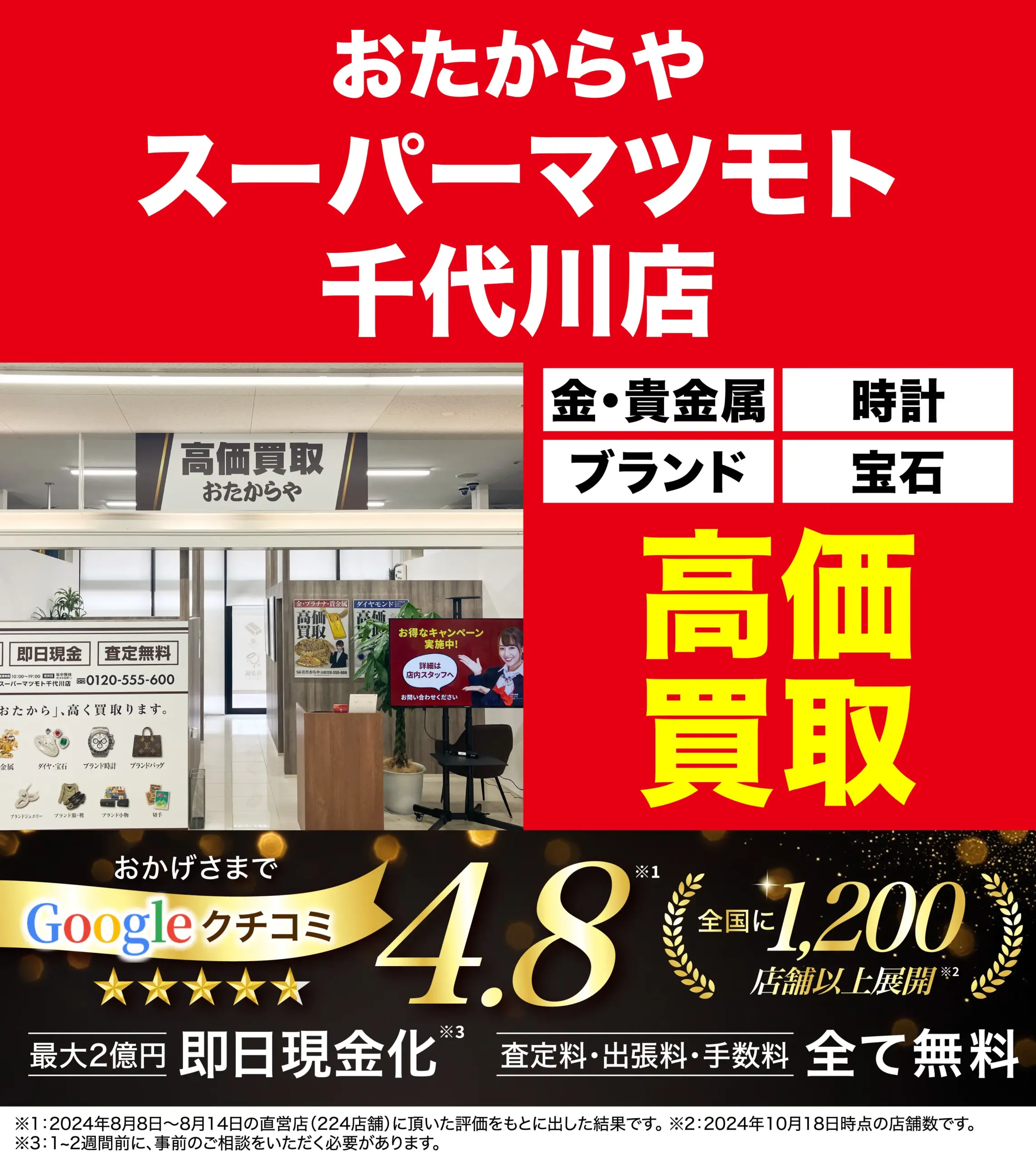 高価買取！googleクチコミ4.8、全国1,200店舗以上！