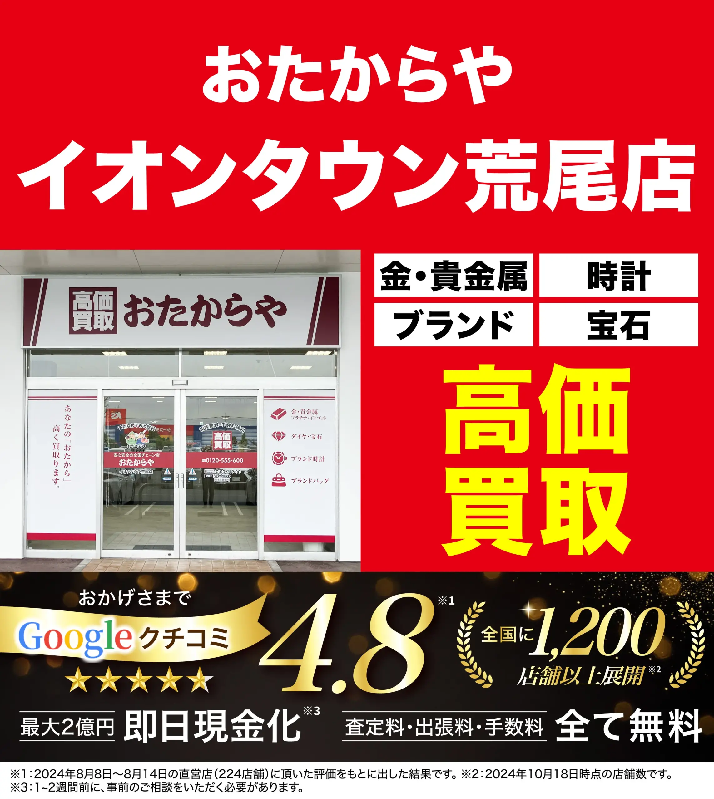 高価買取！googleクチコミ4.8、全国1,200店舗以上！