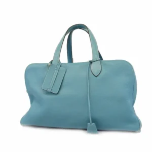 エルメス ヴィクトリア 45 ショルダーバッグ レザー ブルー C刻印