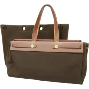 エルメス エールバッグカバスGM ハンドバッグ キャンバス×レザー ブラウン×ゴールド金具 E刻印