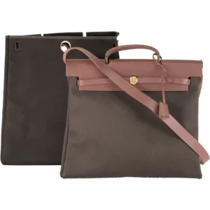 エルメス エールバッグ GM ハンドバッグ キャンバス×レザー ブラウン×ゴールド金具 F刻印