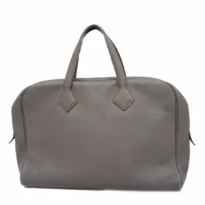 エルメス ヴィクトリア 40 ハンドバッグ レザー グレー Q刻印