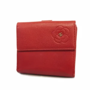 シャネル カメリア 財布 レザー レッド