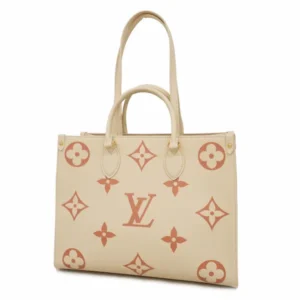 ルイ・ヴィトン モノグラム・アンプラント オンザゴー MM トートバッグ レザー クリーム M21575