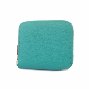 エルメス アザップ コンパクト シルクイン 財布 レザー グリーン×シルバー金具 X刻印
