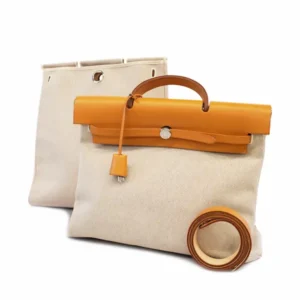 エルメス エールバッグ MM ハンドバッグ キャンバス×レザー ベージュ×シルバー金具 G刻印