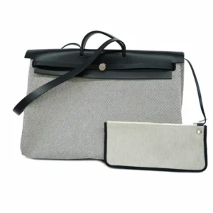 エルメス エールバッグ・ジップ GM ハンドバッグ キャンバス×レザー ブラック×シルバー金具 Y刻印