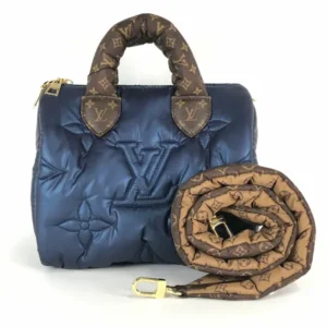 ルイ・ヴィトン LVピロー スピーディバンドリエール25 ハンドバッグ ナイロン ネイビー×ブラウン M21061