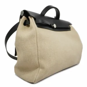 エルメス エールバッグ・ジップ MM ハンドバッグ キャンバス×レザー グレー×ブラック Y刻印