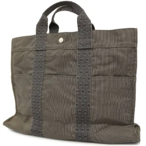 エルメス エールライン MM トートバッグ キャンバス ブラック×シルバー金具