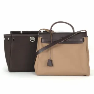 エルメス エールバッグ PM ハンドバッグ キャンバス×レザー ベージュ×ブラウン×シルバー金具 I刻印