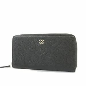 シャネル カメリア 財布 キャビアスキン ブラック×ゴールド金具