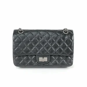 シャネル 2.55 マトラッセ ショルダーバッグ ハンドバッグ レザー ブラック チェーンストラップ Wフラップ