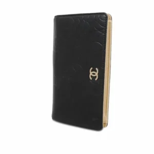 シャネル カメリア 財布 ラムスキン ブラック×ゴールド金具