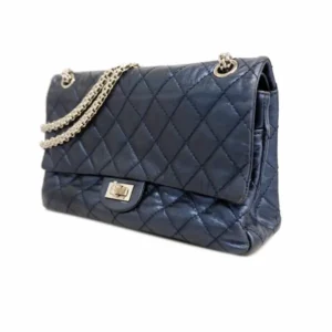 シャネル 2.55 ショルダーバッグ レザー ブルー×シルバー金具 チェーンストラップ Wフラップ