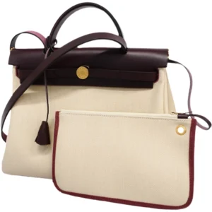 エルメス エールバッグ ジップPM ハンドバッグ キャンバス×レザー ベージュ×ボルドー×ゴールド金具 U刻印