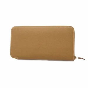 エルメス アザップ ロング シルクイン 財布 レザー×シルク グレージュ×マルチカラー D刻印