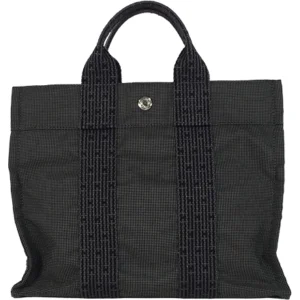 エルメス エールライン PM トートバッグ キャンバス ブラック×シルバー金具