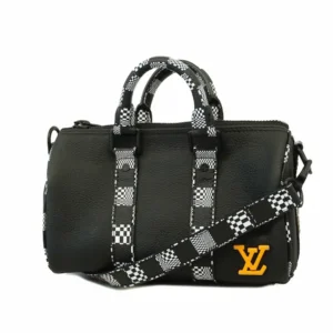 ルイ・ヴィトン ダミエディストーテッド シティキーポルXS ハンドバッグ レザー ブラック M80202