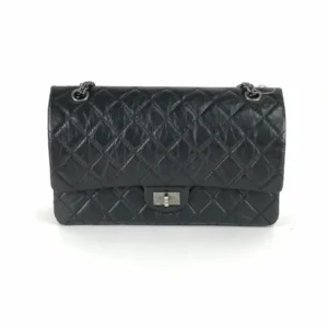 シャネル 2.55 マトラッセ ショルダーバッグ ハンドバッグ レザー ブラック チェーンストラップ Wフラップ