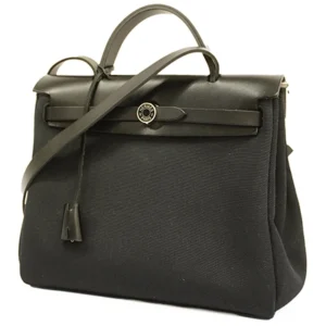 エルメス エールバッグ ジップPM ハンドバッグ キャンバス×レザー ブラック×シルバー金具 Z刻印