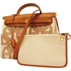 エルメス エールバッグ ジップPM ハンドバッグ キャンバス×レザー ベージュ×ブラウン×ゴールド金具 U刻印