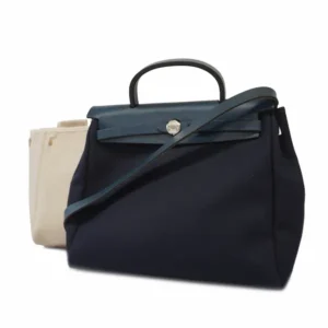 エルメス エールバッグ PM ハンドバッグ キャンバス×レザー ネイビー×ベージュ×シルバー金具 F刻印
