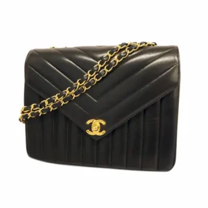 シャネル Vステッチ シェブロン ショルダーバッグ ラムスキン ブラック×ゴールド金具 チェーンストラップ