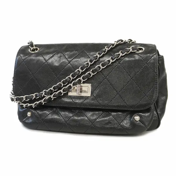 シャネル 2.55 ショルダーバッグ キャビアスキン ブラック×シルバー金具 チェーンストラップ ターンロック メタリックの参考買取価格- ブランド買取専門店のおたからや