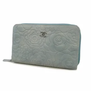 シャネル カメリア 財布 ラムスキン ブルー